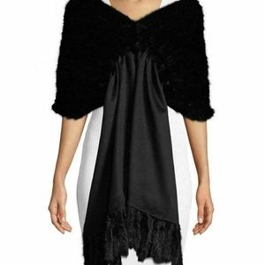 Gorski Knit Mink Cashmere Stole with Fringe - Black